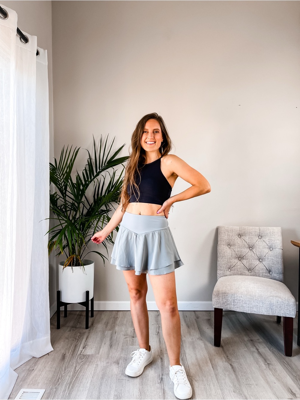Women's Light Gray Athletic Skort with Built-In Shorts